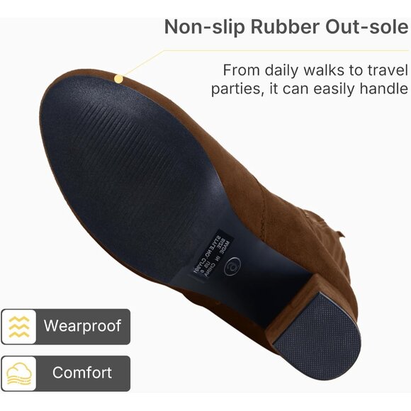 Women's Brown Suede Chunky Heels Zipper Over The Knee High Adjustable Boots - Picture 8 of 9